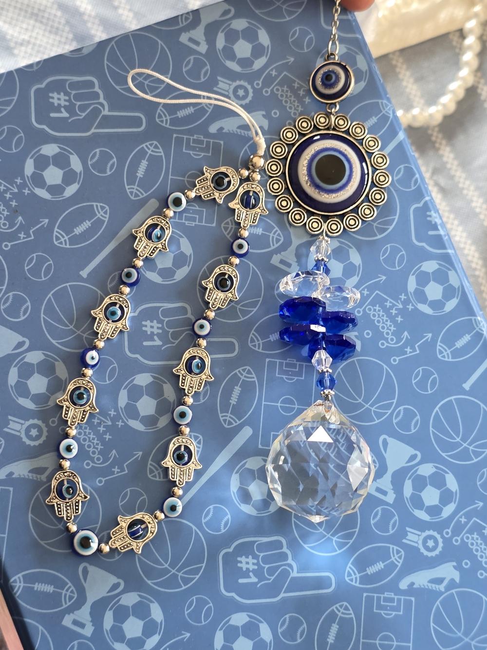 Blue Evil Eye Hamsa Bead Crystal Suncatcher And Phone Charm Bundle